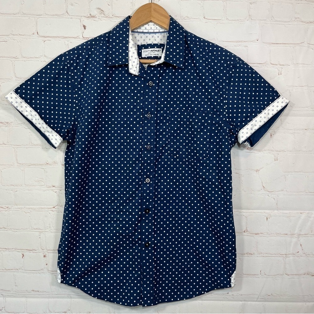 Eighth Avenue Shirt Mens Size Small Blue Polka Dot Button Up Short Sleeve NWOT